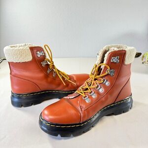Dr Martens Warmair Bouncing Combs Tan Leather Faux Fur-Lined  Boots Size US 9